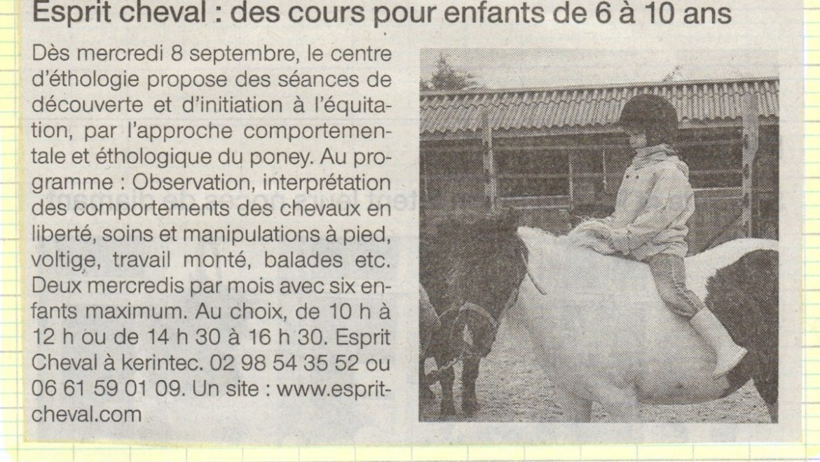 Esprit Cheval. Des cours pour enfants de 6 à 10 ans